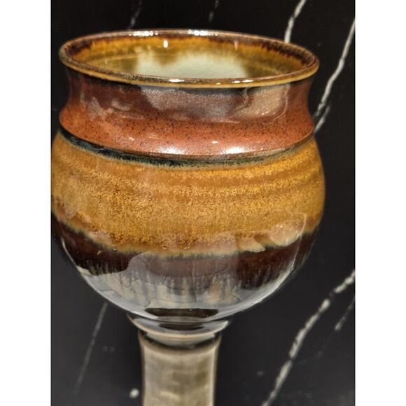 Studio Pottery Wine Goblets/Chalices (4) Hand Crafted Artist JT Brown Cream 7" - Picture 15 of 16